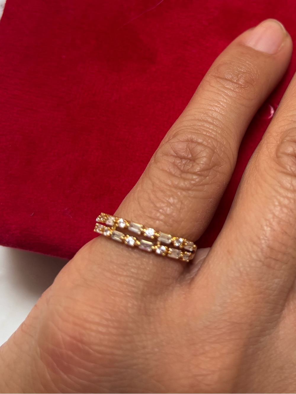 Argento Vivo Gold-Tone Double Row Crystal Ring